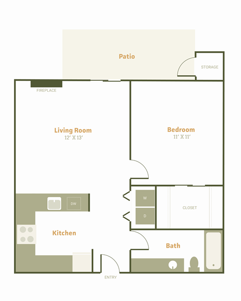 Floor plan for 1 bed, 1 bath, 660 sqft